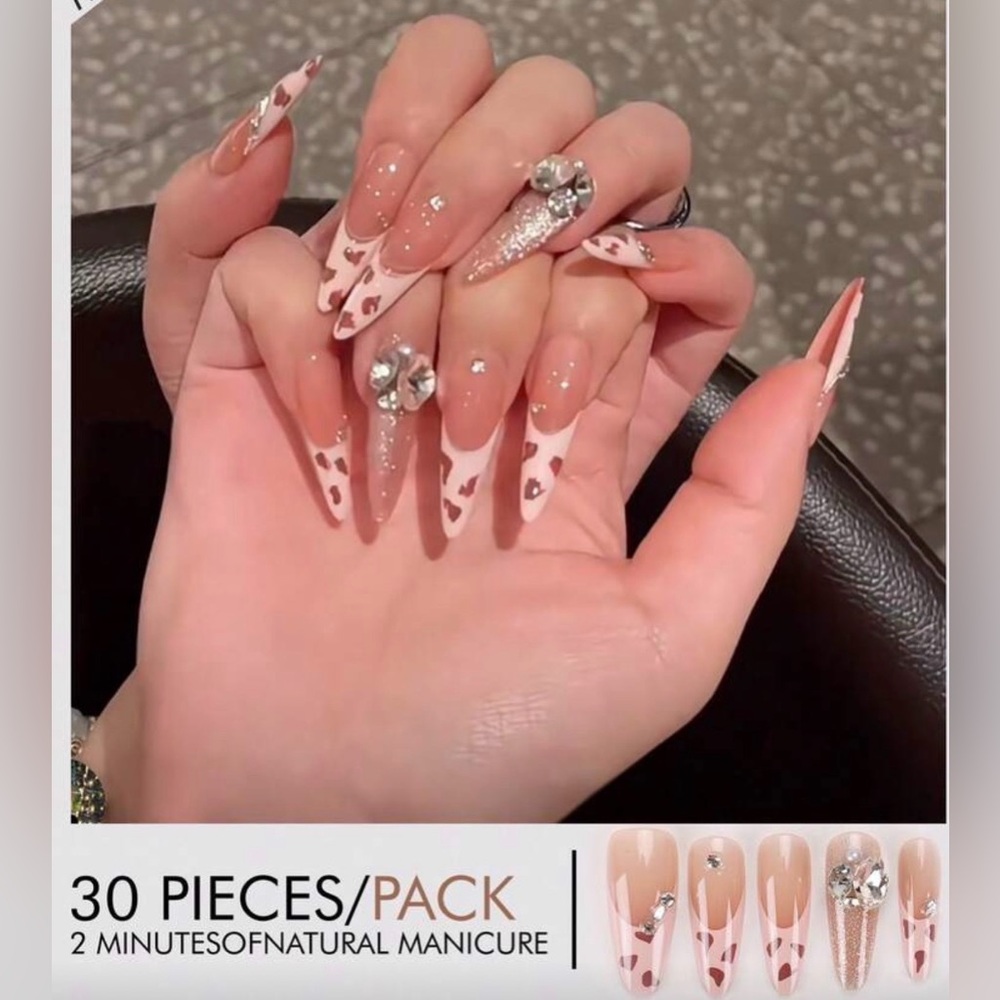 New Arrivals! MYSEVENDAY Pink Nude Heart Stiletto Press-On Nails - 30 Pieces